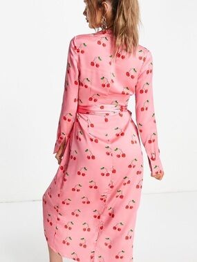 Never Fully Dressed Pink Cherry-Print Midi Dress